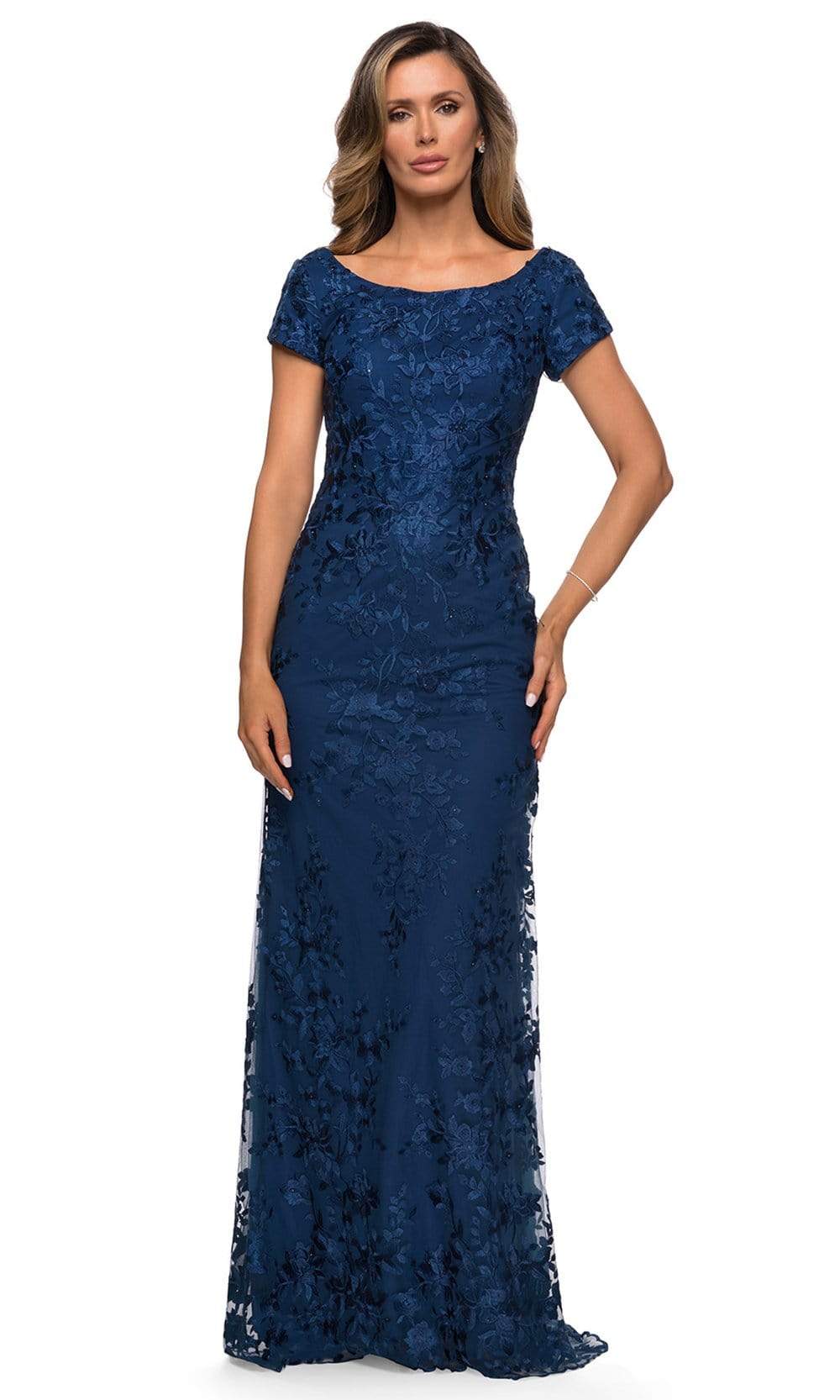 Navy La Femme - 27842 Scoop Neck Lace Fitted Dress | Long Sheath Dress Navy La Femme - 27842 Scoop Neck Lace Fitted Dress | Long Sheath Dress