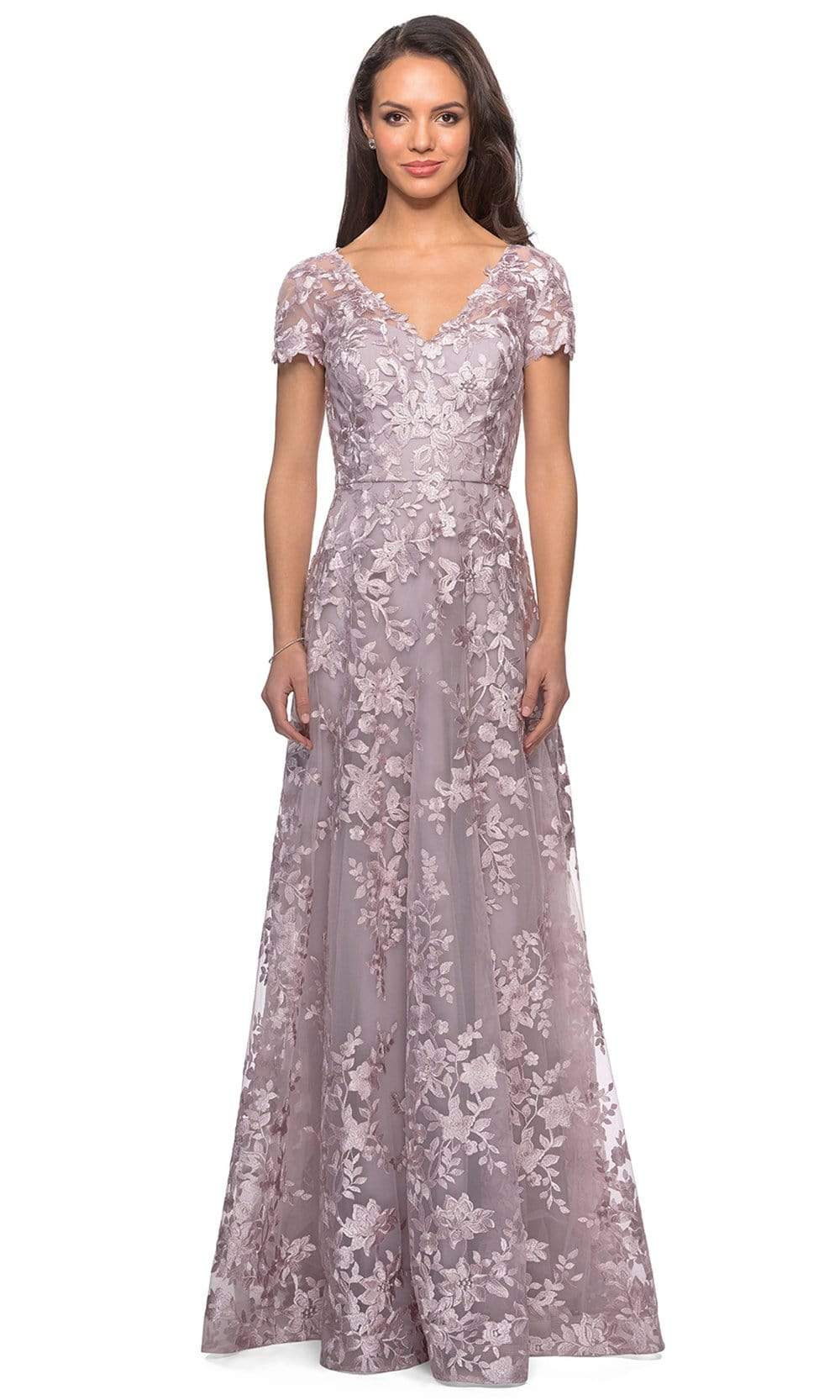 Antique Blush La Femme - 27870 Floral Lace Short Sleeve A-Line Dress | Long A-Line Dress Antique Blush La Femme - 27870 Floral Lace Short Sleeve A-Line Dress | Long A-Line Dress