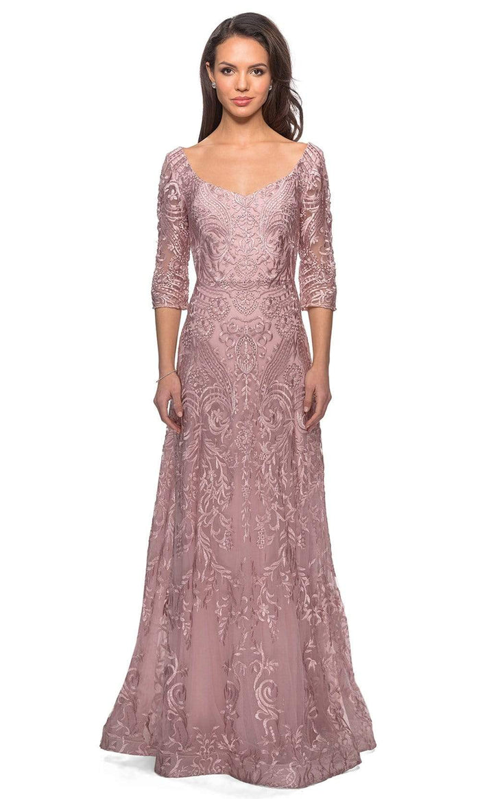 La Femme - 27949 Embroidered Lace Overlay A-Line Gown Mother of the Bride Dresses 4 / Mauve