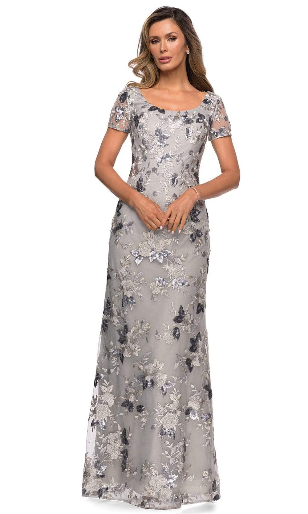 La Femme 27991 Sequined Floral Lace Mother of the Groom Sheath
