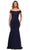 La Femme - 28110 Off Shoulder Ruche-Ornate Trumpet Dress Mother of the Bride Dresses 4 / Navy