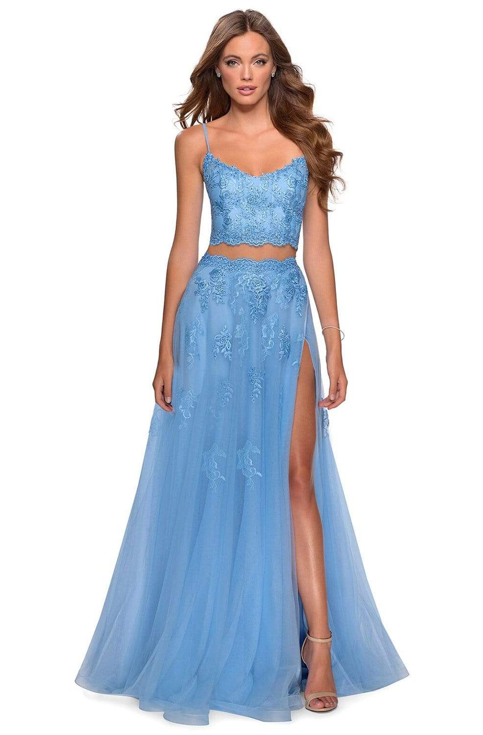 La Femme - 28271 Two Piece Floral Embroidered Tulle A-line Gown Couture Candy La Femme - 28271 Two Piece Floral Embroidered Tulle A-line Gown Couture Candy