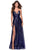 La Femme - 28276 Sequined Open Crisscross Back Dress with Slit Prom Dresses 00 / Navy
