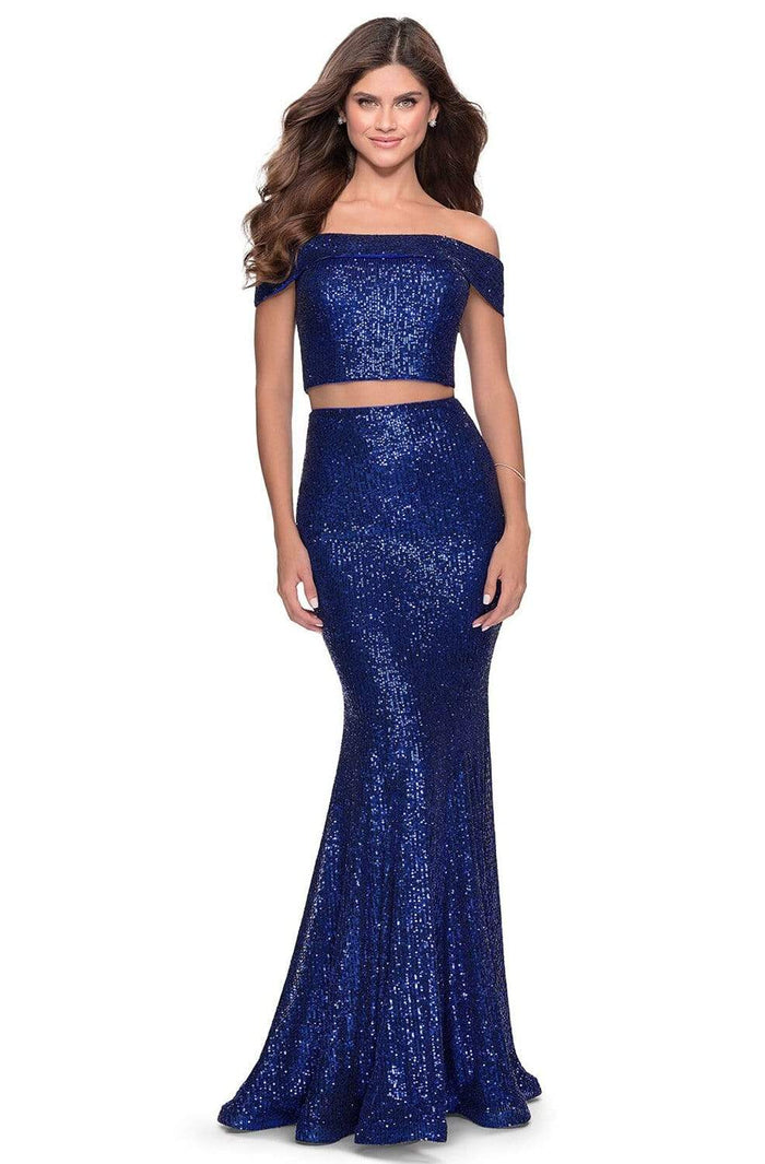 La Femme - 28425 Sequined Off-Shoulder Sheath Dress Prom Dresses 00 / Royal Blue