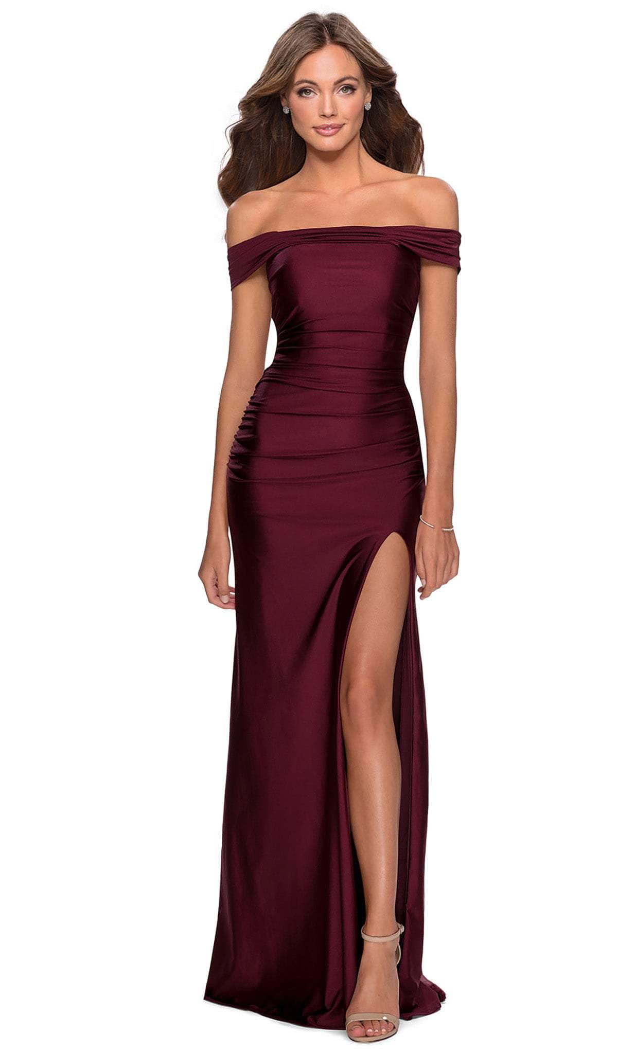 La Femme - 28506 Off Shoulder Tie Low-Cut Open Back Jersey Prom Dress Couture Candy La Femme - 28506 Off Shoulder Tie Low-Cut Open Back Jersey Prom Dress Couture Candy