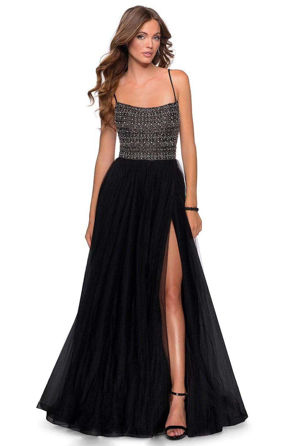 La Femme - 28535 Strappy Beaded A-Line Evening Dress Couture Candy La Femme - 28535 Strappy Beaded A-Line Evening Dress Couture Candy