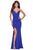 La Femme - 28567 Deep V-Neck Sheath Evening Gown with Slit Evening Dresses 00 / Royal Blue