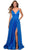 La Femme - 28607 Sleeveless Deep V Neck High Leg Slit A-Line Gown Prom Dresses 00 / Royal Blue