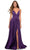 La Femme - 28607 Sleeveless Deep V Neck High Leg Slit A-Line Gown Prom Dresses 00 / Royal Purple