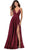 La Femme - 28607 Sleeveless Deep V Neck High Leg Slit A-Line Gown Prom Dresses 00 / Wine