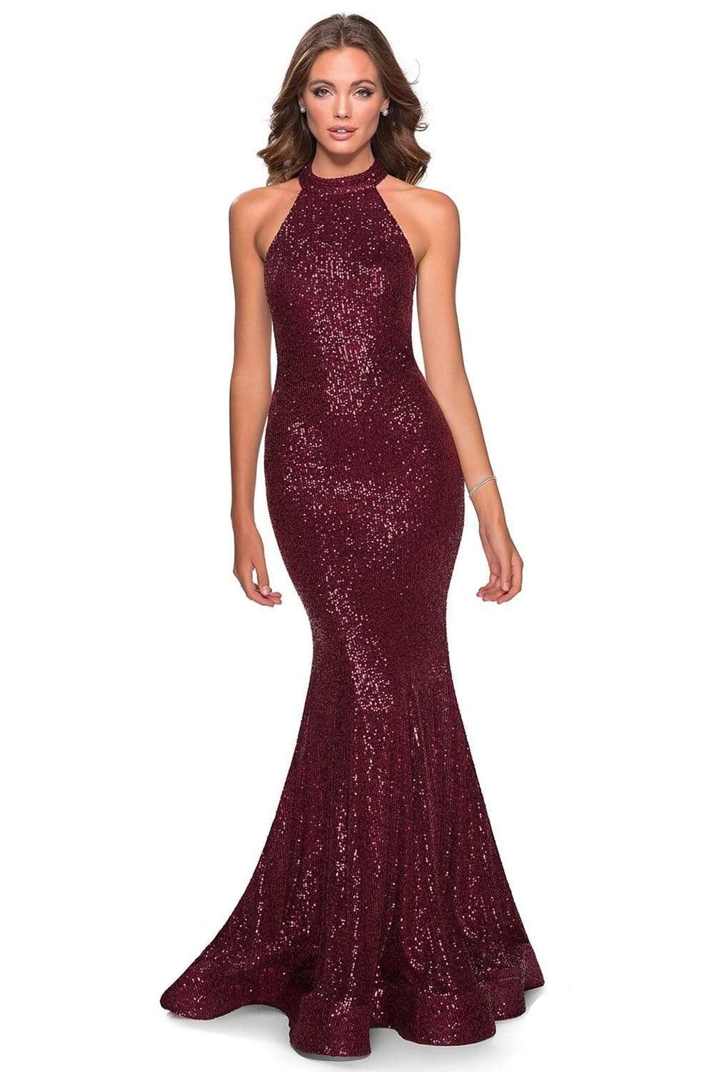 La Femme - 28612 Sequined Halter Neck Trumpet Dress La Femme - 28612 Sequined Halter Neck Trumpet Dress