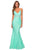 La Femme - 28647 Sequined Lace Corset Bodice Long Dress Prom Dresses 00 / Mint