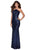 La Femme - 28650 Backless Pyramid Neck Sequin Evening Gown Evening Dresses 00 / Navy