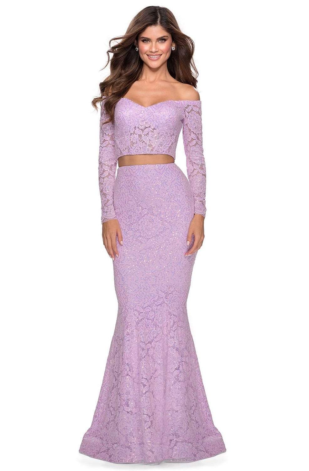 La Femme - 28666 Long Sleeve Corset Bodice Lace Mermaid Dress Couture Candy La Femme - 28666 Long Sleeve Corset Bodice Lace Mermaid Dress Couture Candy