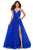 La Femme - 28893 Crisscross Strapped Bodice High Slit Tulle Dress Prom Dresses 00 / Royal Blue