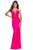La Femme - 28905 Deep V-neck Strappy Back Sheath Dress Prom Dresses 00 / Neon Pink