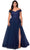 La Femme - 28950 Embroidered Off Shoulder High Slit Gown Evening Dresses 12W / Navy