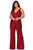 La Femme - 29003 Sequined Plunging V-neck Jumpsuit Evening Dresses 12W / Red