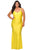 La Femme - 29005 V-neck Ruched Jersey Sheath Dress Evening Dresses 12W / Yellow