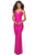 La Femme - 29020 Plunging V-neck Ruched Sheath Dress Prom Dresses 00 / Neon Pink