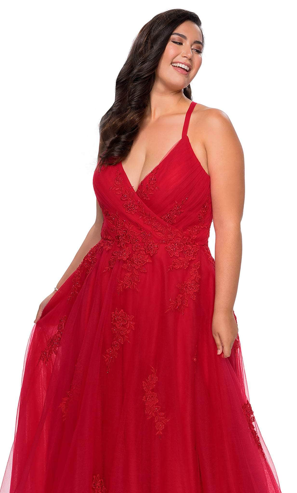La Femme 29021 Plunging V-neck Tulle Plus Size Prom Gown