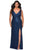 La Femme - 29046 Plunging V-Neck Sequined High Slit Gown Evening Dresses 12W / Navy