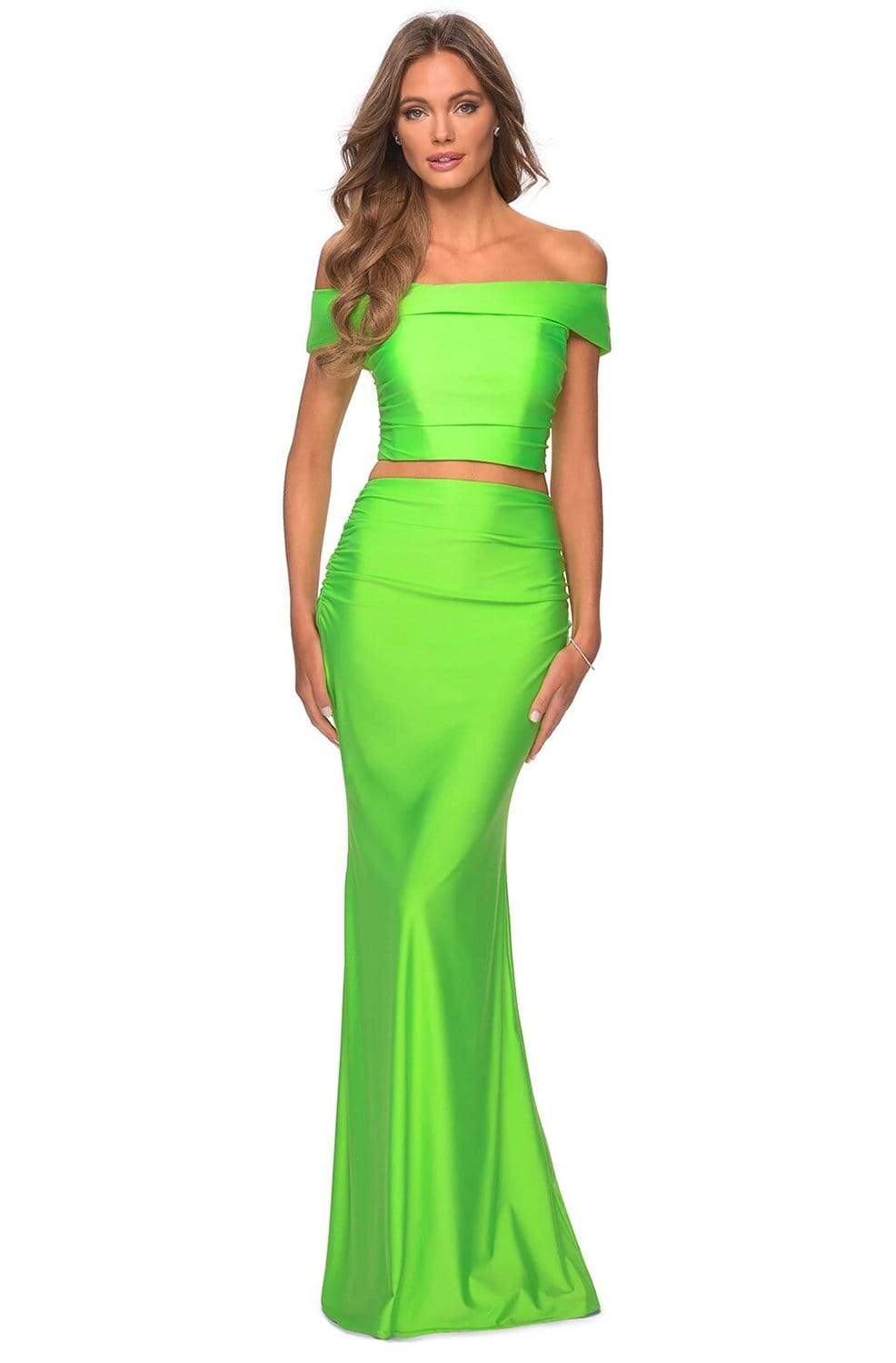 La Femme - 29146 Two Piece Off-Shoulder Jersey Sheath Dress 8 / Neon Green - Shop La Femme dresses on Couture Candy at CoutureCandy.com La Femme - 29146 Two Piece Off-Shoulder Jersey Sheath Dress 8 / Neon Green - Shop La Femme dresses on Couture Candy at CoutureCandy.com