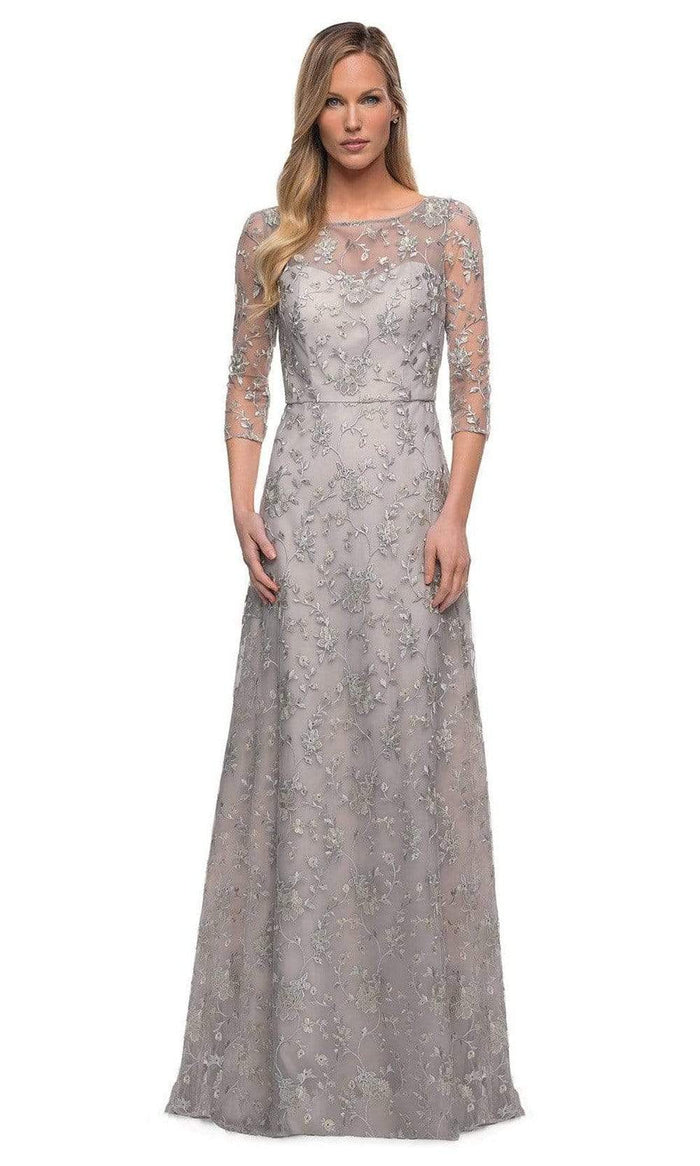La Femme - 29153 Embroidered Floral A-line Gown Mother of the Bride Dresses 2 / Pearl Silver