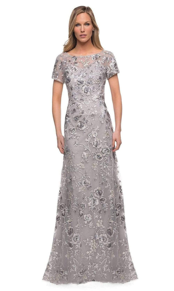 La Femme - 29281 Floral Embroidered A-line Gown Mother of the Bride Dresses 2 / Silver