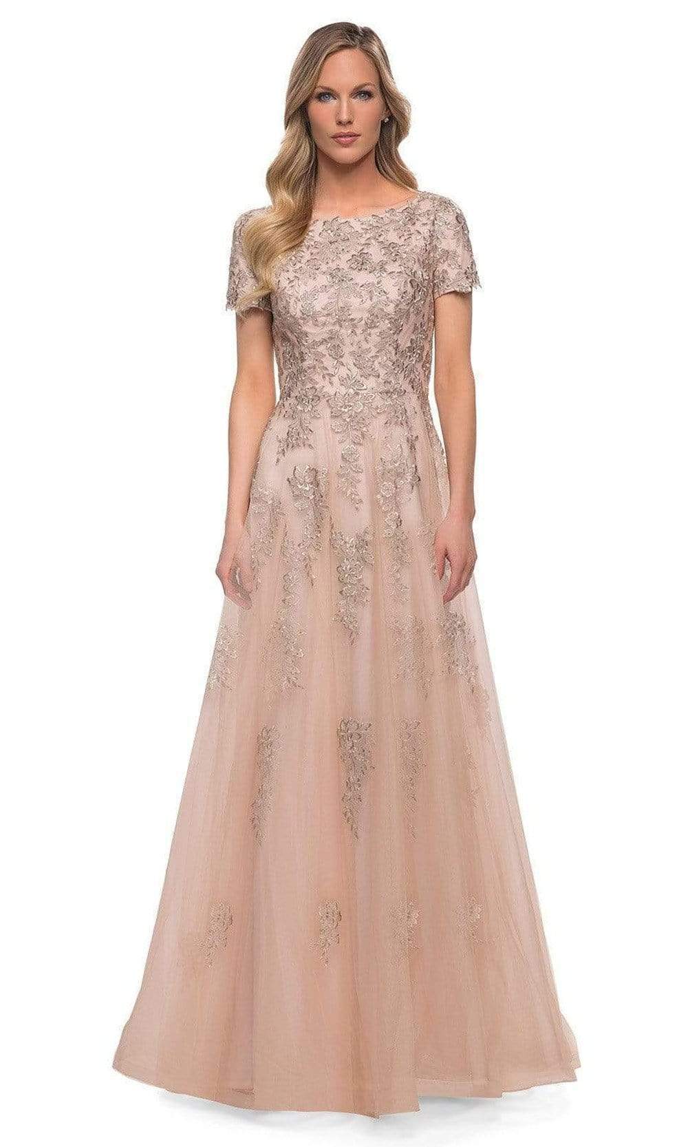 La Femme Lace & Tulle A-Line Gown in Nude at Nordstrom, Size 18 La Femme Lace & Tulle A-Line Gown in Nude at Nordstrom, Size 18