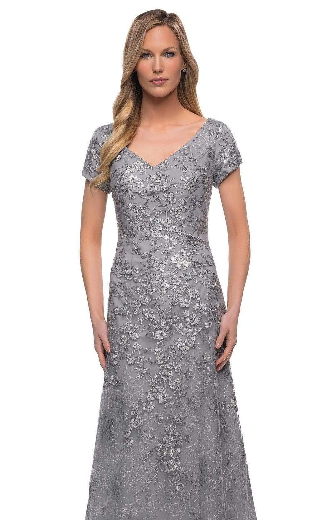 La Femme - 29291 V Neck Embroidered Modest Dress Couture Candy La Femme - 29291 V Neck Embroidered Modest Dress Couture Candy