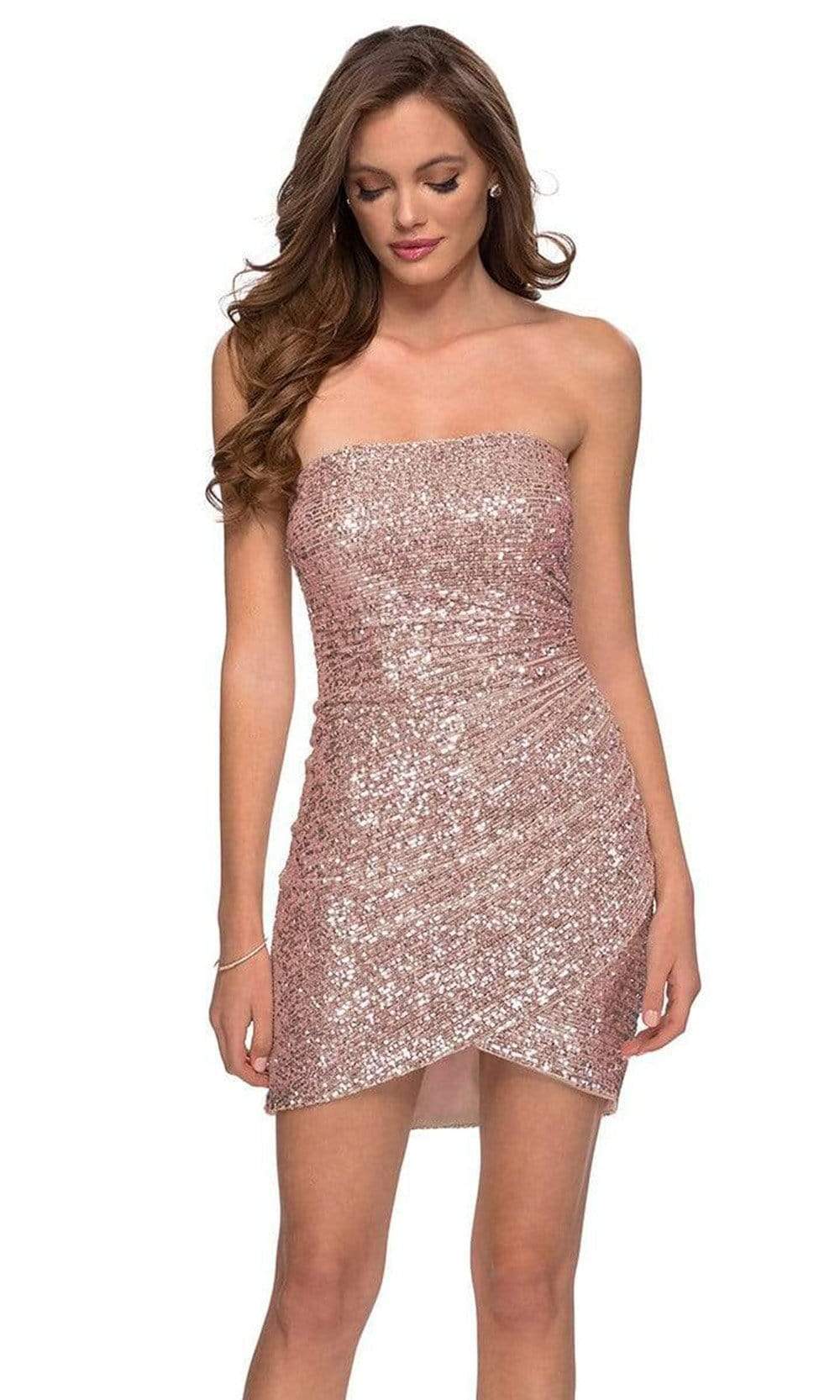 Black La Femme - 29410 Strapless Sequined Homecoming Dress | Short Sheath Dress Black La Femme - 29410 Strapless Sequined Homecoming Dress | Short Sheath Dress