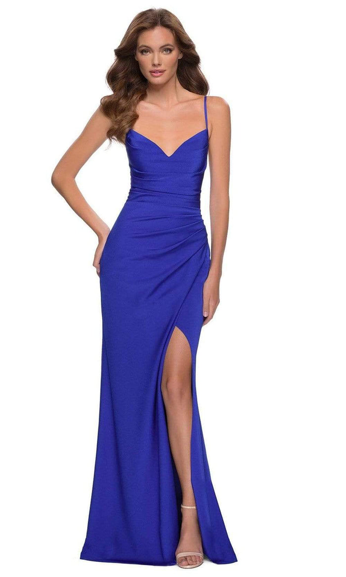 La Femme - 29615 Sleeveless V Neck Jersey Trumpet Dress Special Occasion Dress 00 / Royal Blue