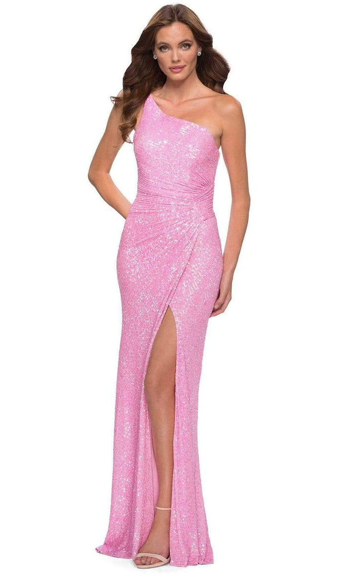 La Femme - 29654 Asymmetric Open Back Evening Dress Prom Dresses 00 / Neon Pink