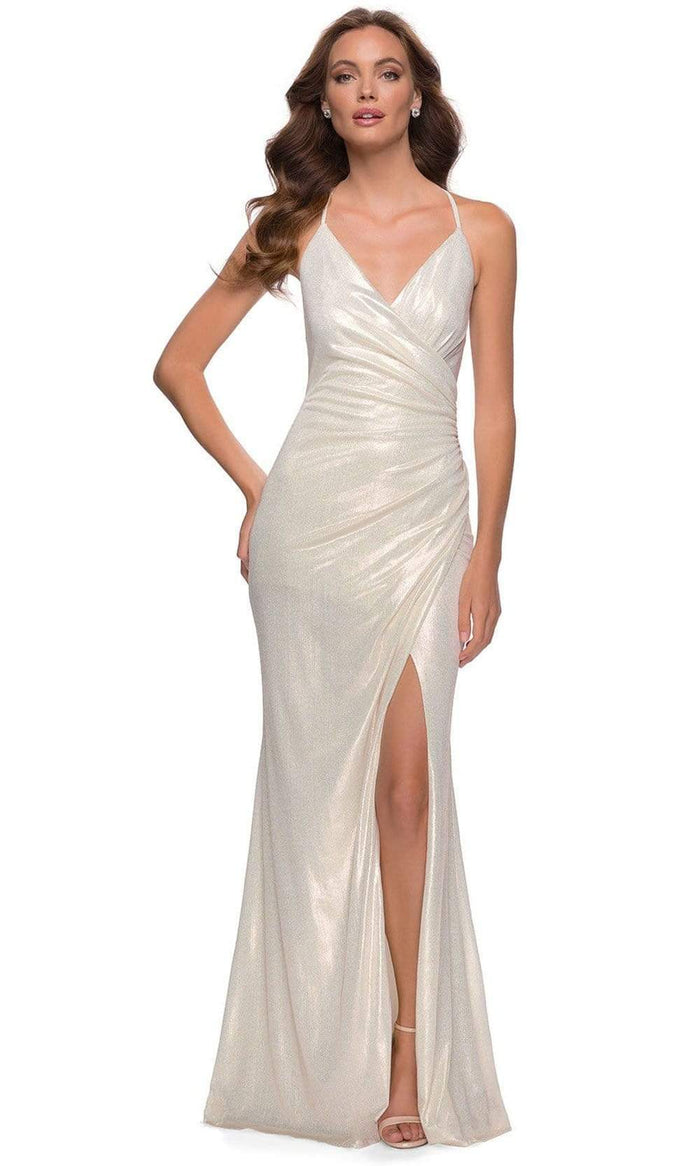 La Femme - 29707 Metallic Sleeveless Evening Dress Prom Dresses 00 / White/Gold