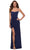 La Femme - 29735 Strappy Ruffle Accent High Slit Dress Special Occasion Dress 00 / Navy