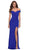 La Femme - 29756 Off Shoulder High Slit Fitted Net Jersey Gown Prom Dresses 00 / Royal Blue