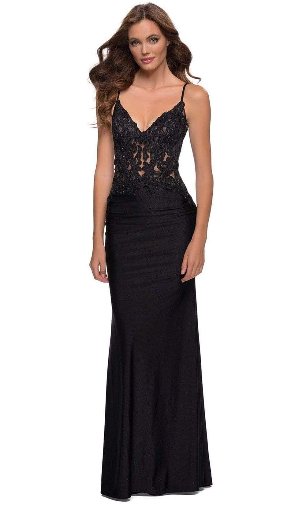 La Femme - 29774 Plunging V-Neck Lace Sheath Plus Size Prom Dress 2 / Black - Shop La Femme dresses on Couture Candy at CoutureCandy.com La Femme - 29774 Plunging V-Neck Lace Sheath Plus Size Prom Dress 2 / Black - Shop La Femme dresses on Couture Candy at CoutureCandy.com