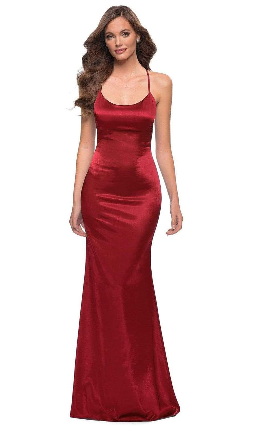 satin scoop neck dress Satin Scoop Neck Dress With Sequin Applique And Lace Up Back