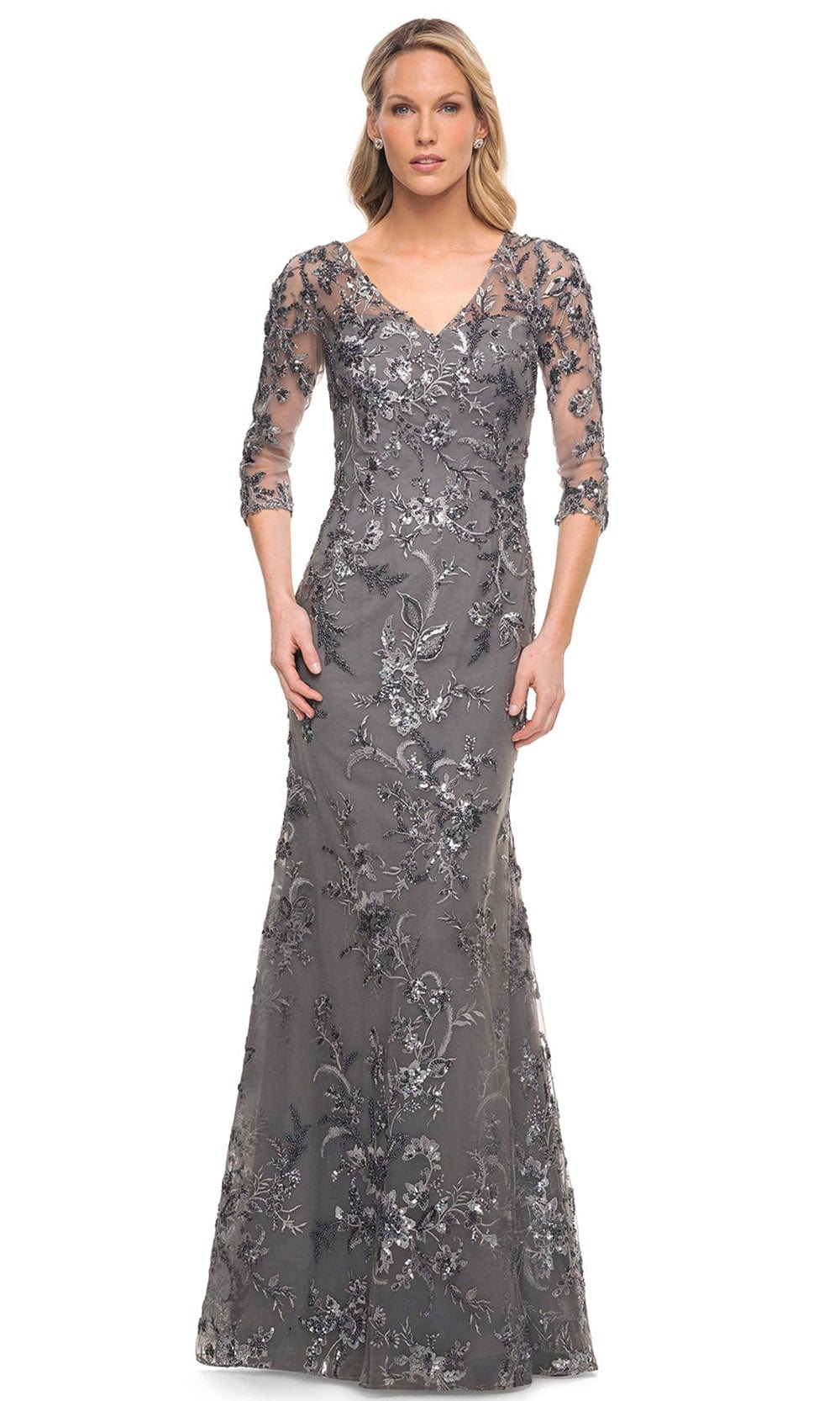 La Femme - 29976 Embellished Sheer Lace Long Dress | Long Sheath Dress La Femme - 29976 Embellished Sheer Lace Long Dress | Long Sheath Dress