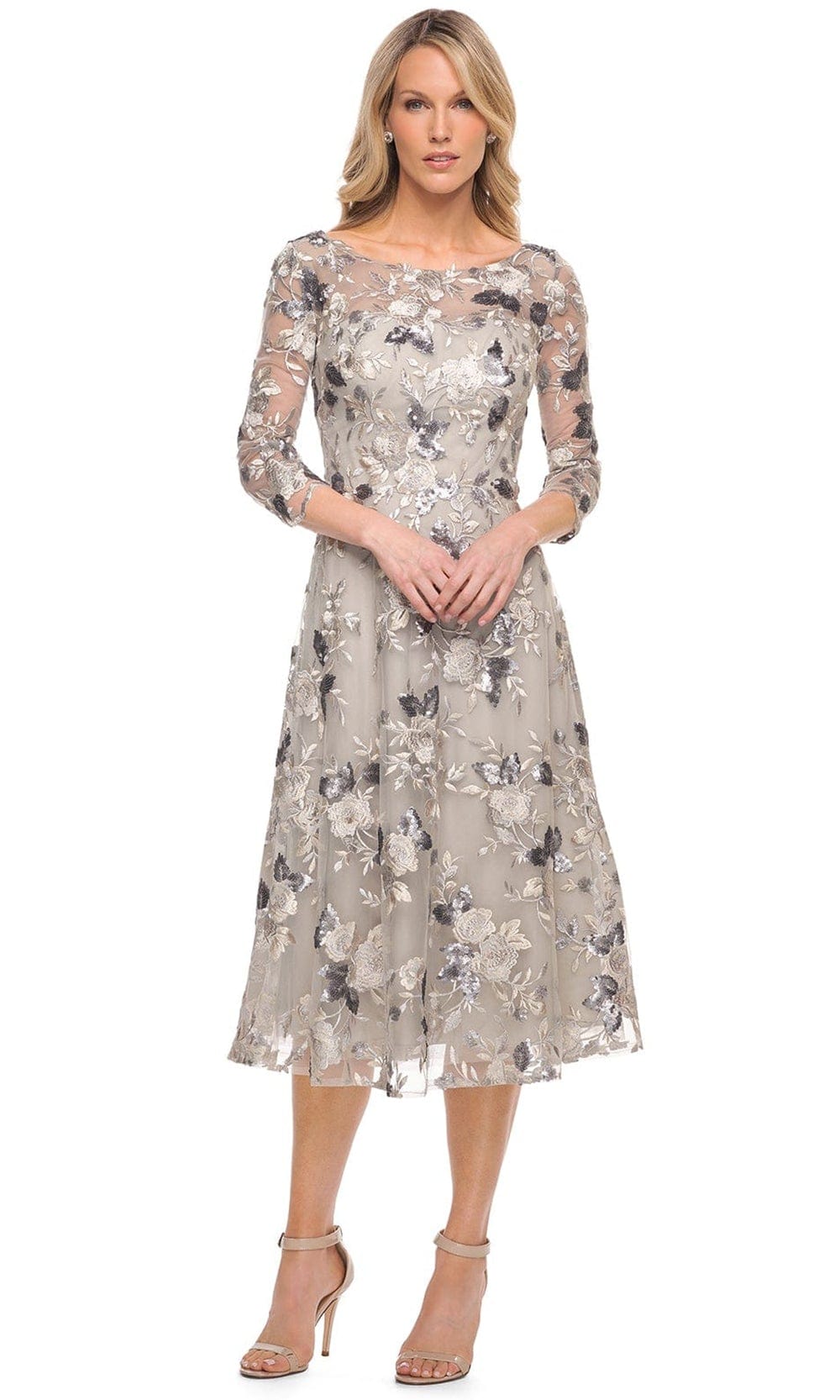La Femme 29988 - Embroidered Tea Length Dress 6 / Silver - Shop La Femme dresses on Couture Candy at CoutureCandy.com La Femme 29988 - Embroidered Tea Length Dress 6 / Silver - Shop La Femme dresses on Couture Candy at CoutureCandy.com
