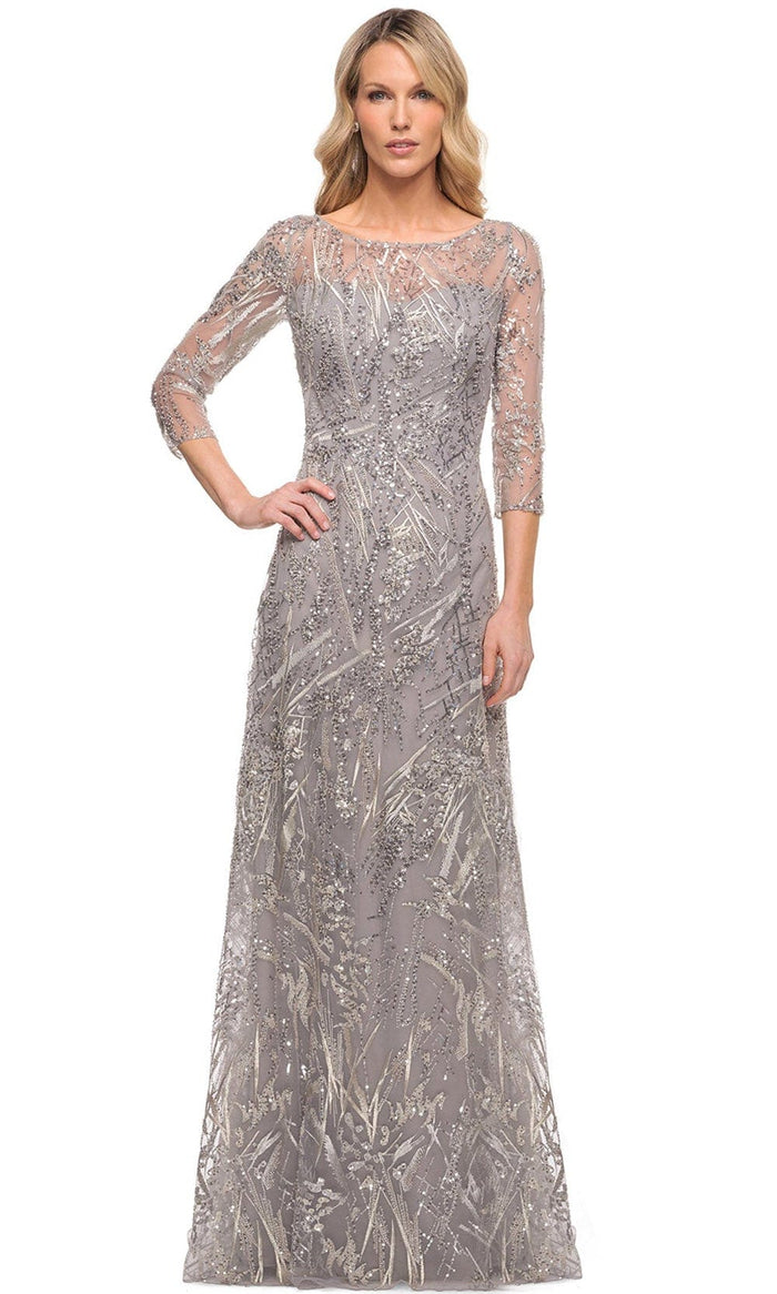 La Femme 30161 - Embroidered Sheer Lace A-Line Dress Mother of the Bride Dresses 4 / Silver