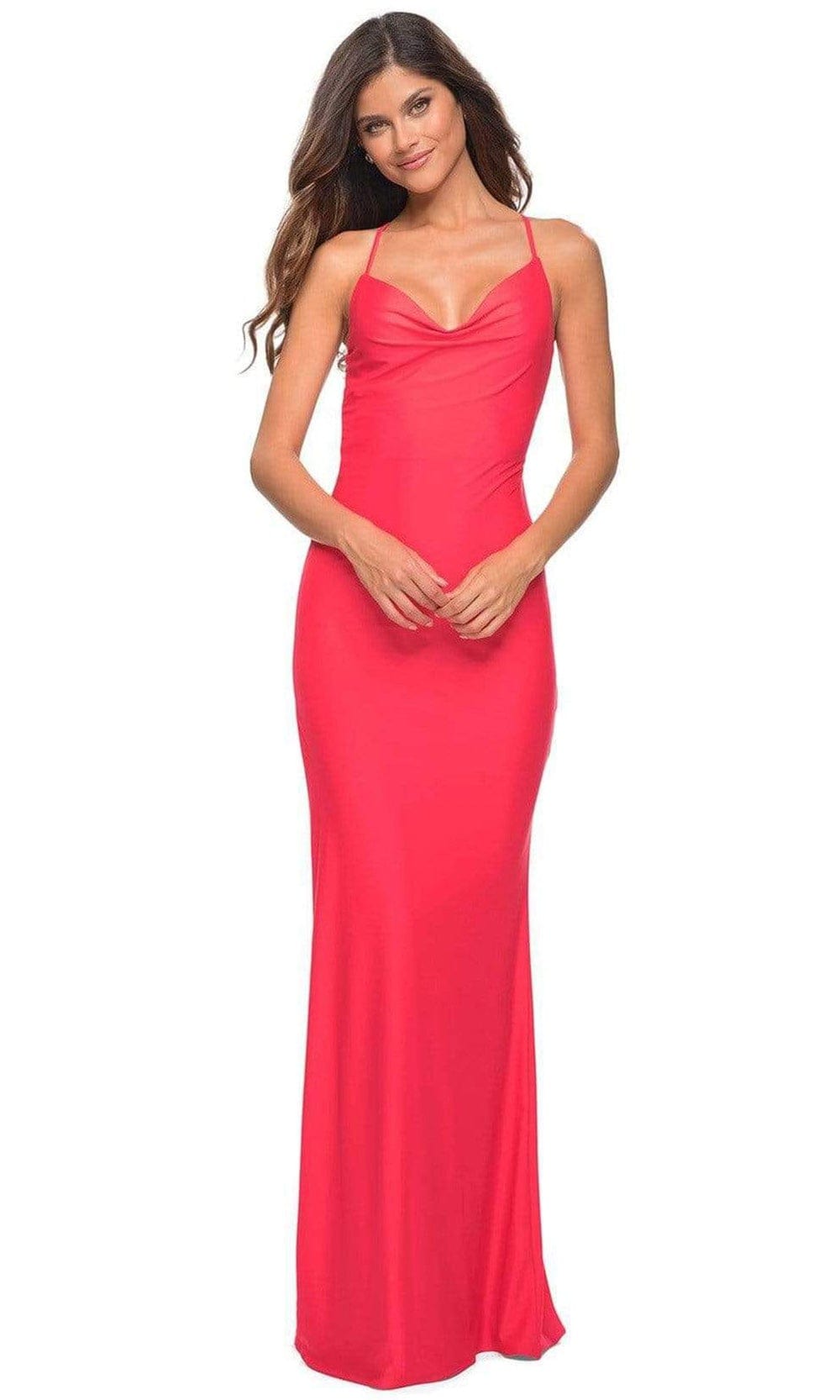 La Femme - 30603 Cowl Neck Fitted Minimalist Gown  Couture Candy