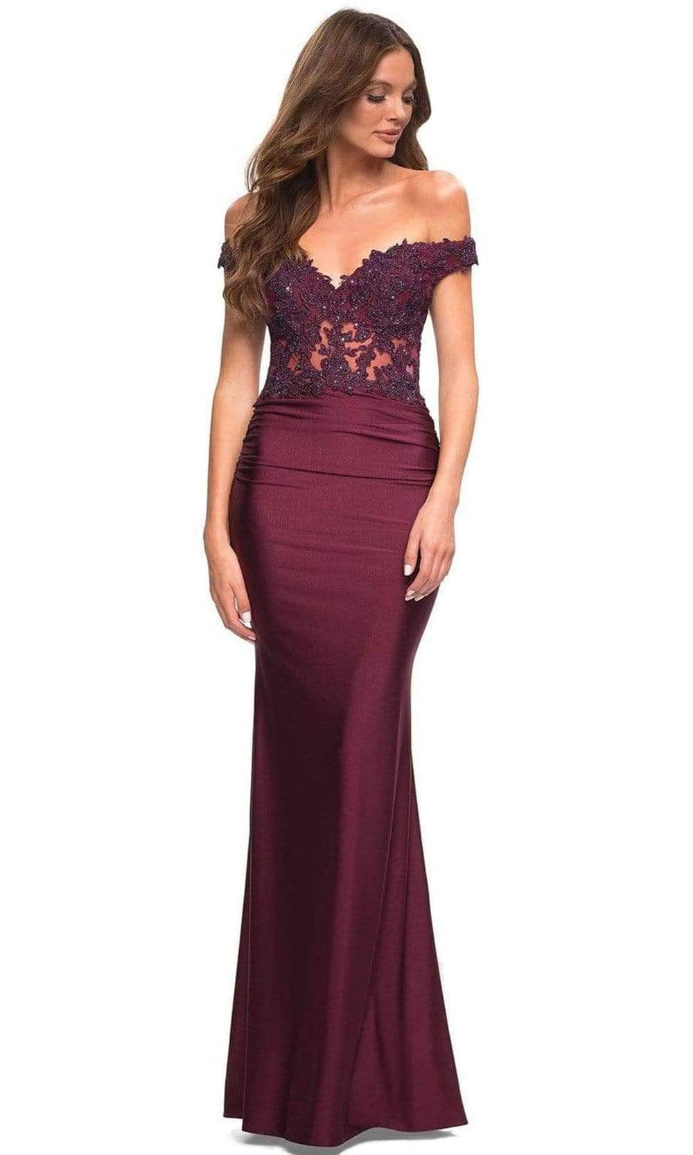 La Femme - 30741 Illusion Lace Top Long Dress Couture Candy La Femme - 30741 Illusion Lace Top Long Dress Couture Candy