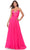 La Femme 30840 - Sleeveless A-Line Ruched Long Dress Special Occasion Dress 00 / Neon Pink
