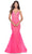 La Femme 31407 - Rhinestone Embellished V-Neck Evening Gown Special Occasion Dress 00 / Neon Pink