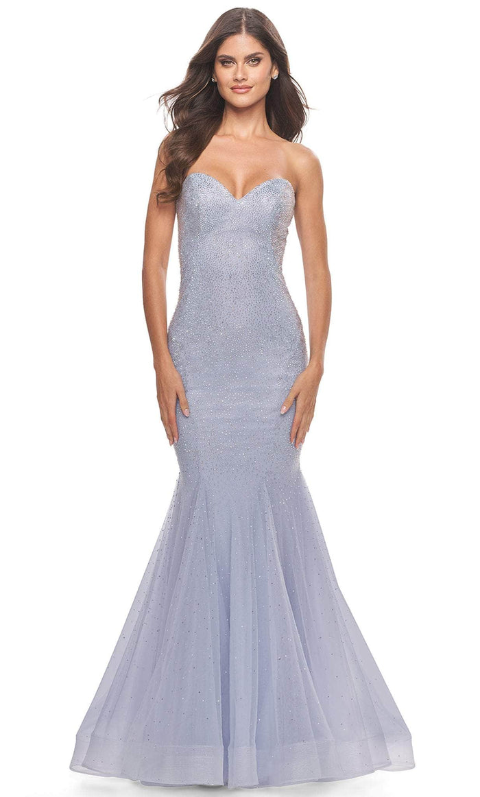 La Femme 31421 - Beaded Tulle Mermaid Prom Dress Special Occasion Dress 00 / Light Periwinkle