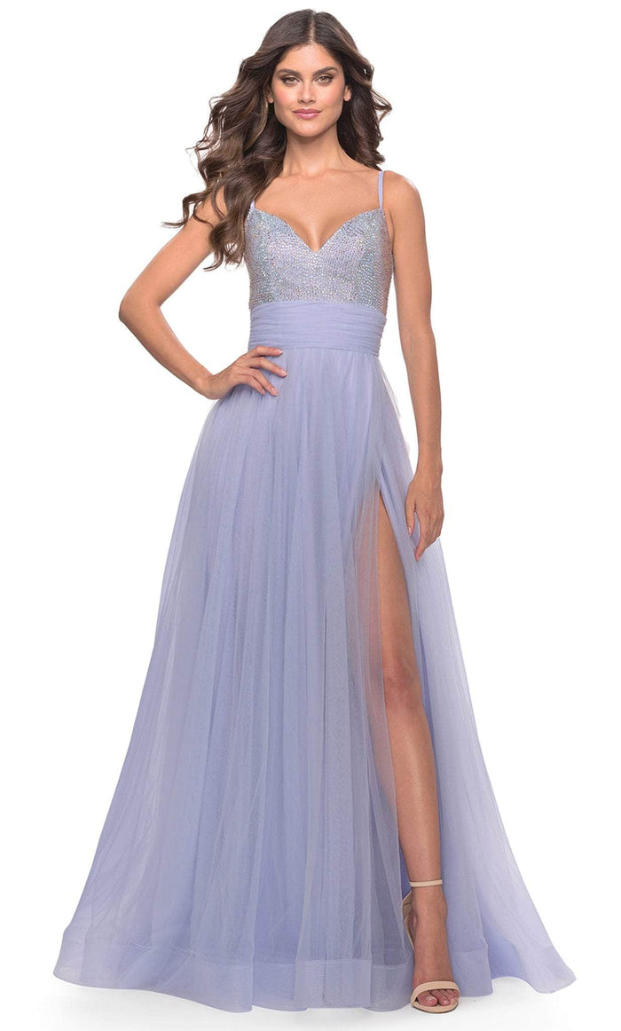 La Femme 31433 - Sleeveless Stone Accent Prom Dress Special Occasion Dress 00 / Light Periwinkle