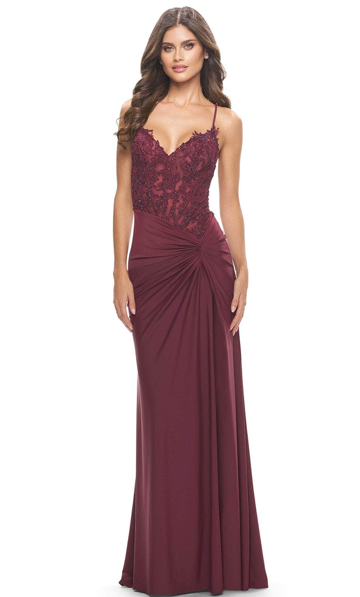 La Femme 31520 - Illusion Embroidered Long Dress Special Occasion Dress 00 / Dark Berry