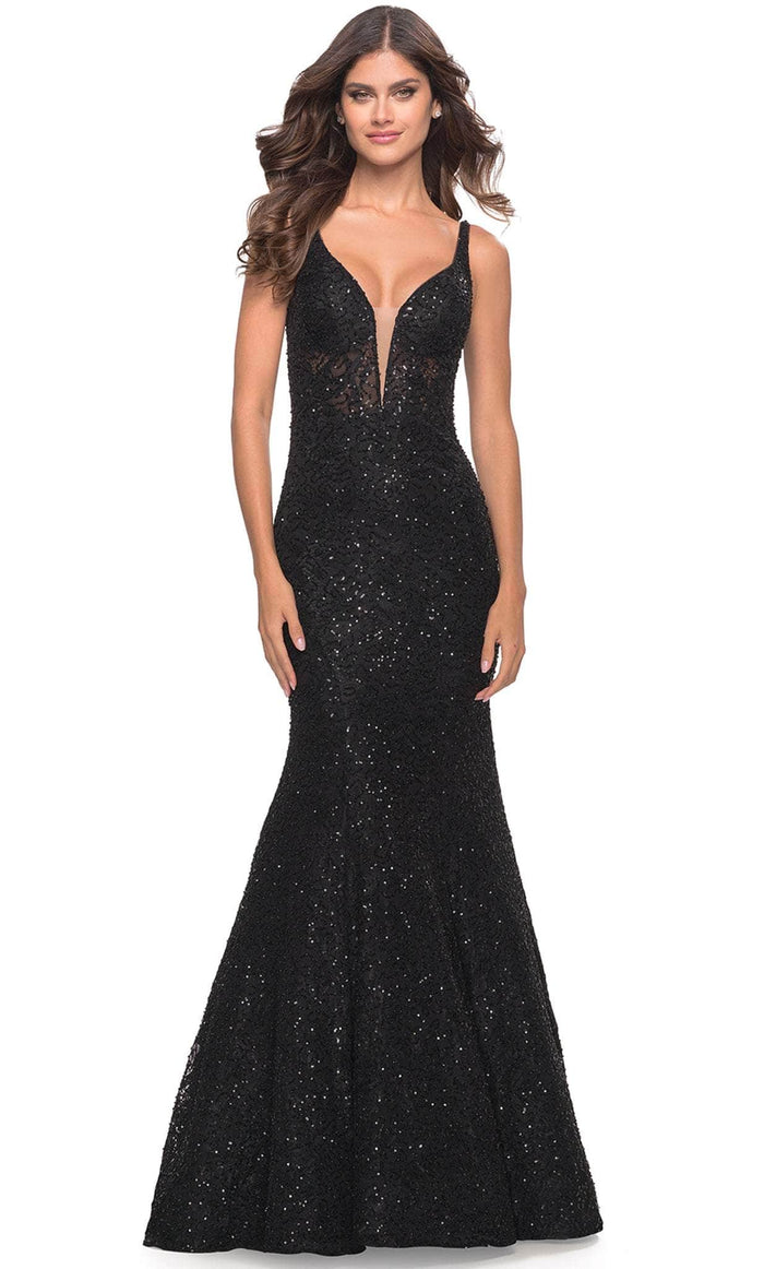 La Femme 31524 - Trumpet Embellished Evening Gown Special Occasion Dress 00 / Black